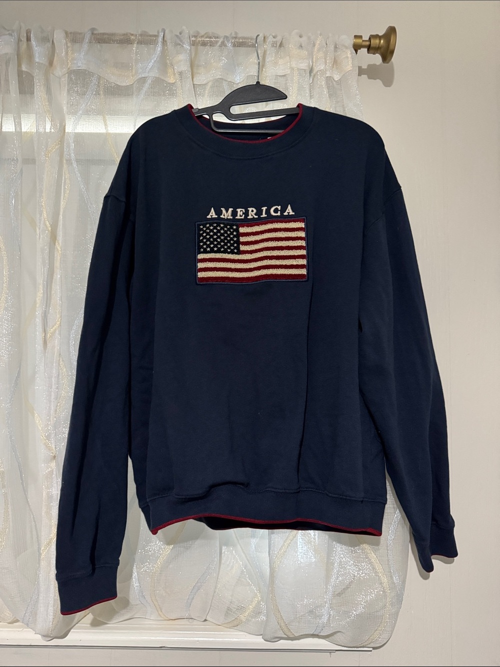 America Embroidered Navy Crewneck Sweatshirt - Men